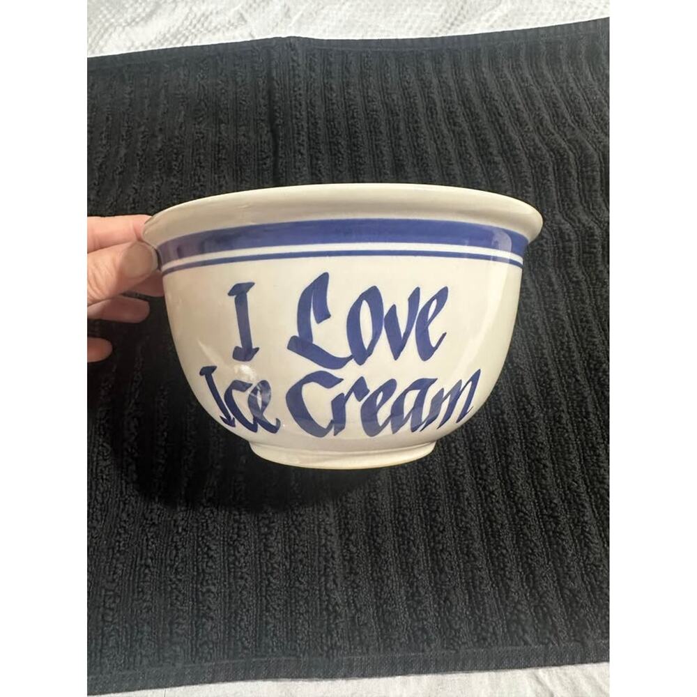Clay Design I Love Ice Cream Bowl Ceramic Blue White